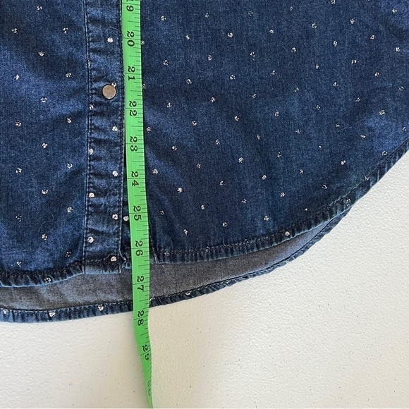 Seven7 Snap Down Blouse Women's Size Large Dark Blue Glitter Dots Western Style - Picture 6 of 10